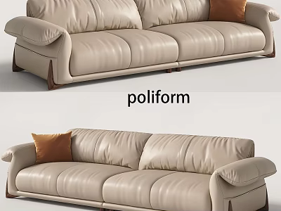 Modern Poliform Beige Leather Sofa With Brown Cushion And Armrests 3d model