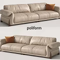 Modern Poliform Beige Leather Sofa With Brown Cushion And Armrests 3d model