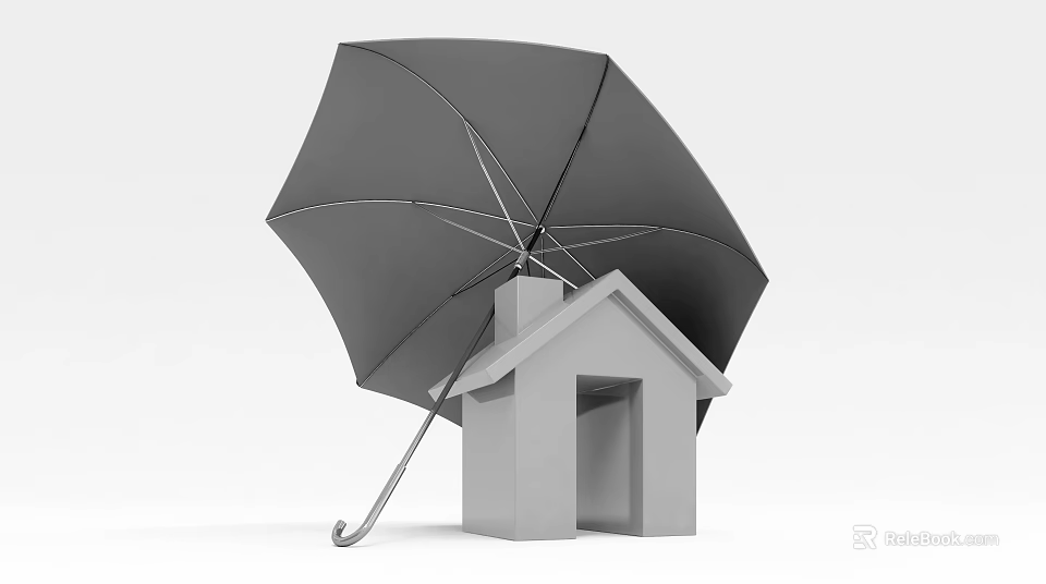 Commercial Business Equipment With House Model And Protective Umbrella Design 3d model 