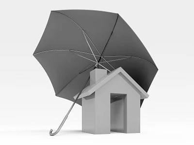 Commercial Business Equipment With House Model And Protective Umbrella Design 3d model
