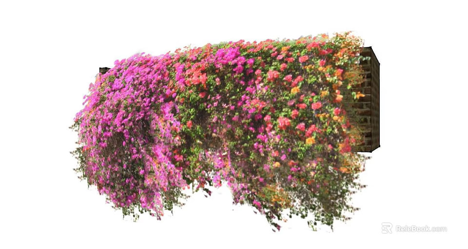 Climbing Vines Covering Brick Wall With Colorful Pink Red And Yellow Flowers 3d model 