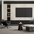 Modern Living Room TV Background Wall Design With Marble Panels And Built-in Shelves