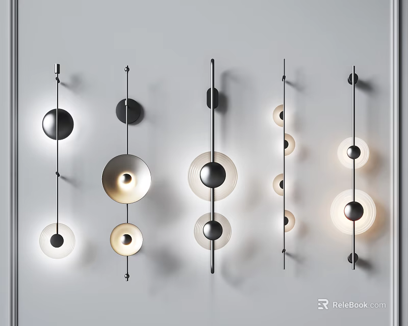 Modern Geometric Wall Lamps With Circular Metal Design And Hanging Structure 3d model 