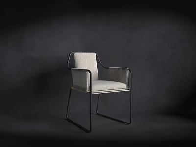 Modern Leisure Chair With Light Fabric Upholstery Black Metal Frame And Armrests For Comfortable Seating 3d model