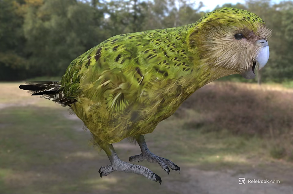 Green And Brown Feathered Flighted Parrot In Outdoor Nature Scene 3d model 