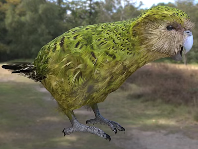Green And Brown Feathered Flighted Parrot In Outdoor Nature Scene 3d model