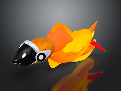 Smooth 3D Rendered Model With Orange Yellow Body Black Silver Head And Red Tip 3d model