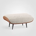 Modern Beige Ottoman With Fluffy Fabric Upholstery Leather Trim And Black Tapered Legs