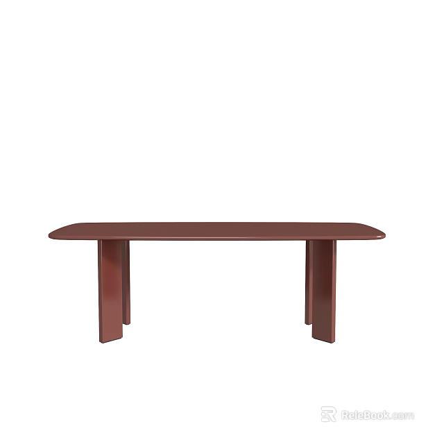 Simple Modern Wooden Dining Table With Brown Rectangular Top And Four Stable Legs 3d model