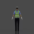 Man Traffic Police Officer Wearing Blue Shirt Reflective Vest Cap White Gloves and Black Pants