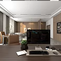 Modern Office Interior Design With Marble Floor Large Windows Desk And Sofa 3d model