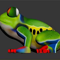 Vibrant Green Frog With Red Eyes Red Feet And Colorful Stripes On Smooth Surface