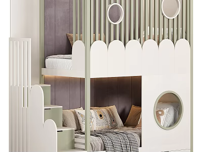 Modern Bed and Bed Children's Bunk Bed 3d model
