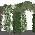 Living Plant Wall Archway With Purple White Flowers And Green Vines