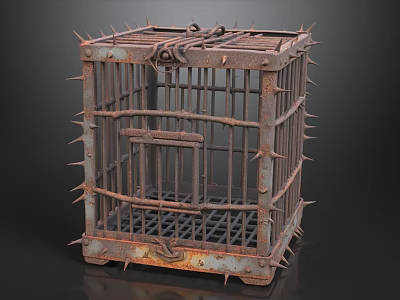 Rusty Spiked Iron Cage With Metal Bars And Vintage Design Structure 3d model