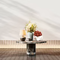 Elegant Console Table With Marble Top Vase Lamp Red Decor And Light Wall Shadow Pattern 3d model