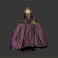 Vintage Pink Gown With Lace And Embroidery Details Ruffled Skirt And Gold Handheld Accessory