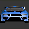 Blue Sports Car With Rear Spoiler Black Stripes Black Wheels And 3D Rendered Sporty Exterior