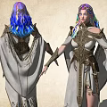 Game Movie Female Character Purple Blue Gradient Hair White Robe Gold Decorations High Heels Different Views