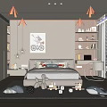 Cozy Kids Bedroom With White Bed Stuffed Toys Bookshelf And Striped Rug