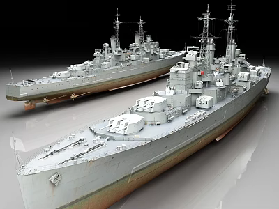 Two Detailed Military Ship Models With Masts Turrets And Deck Features 3d model