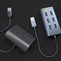 Modern USB hub port plug-in charger data cable 3d model