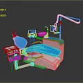 Professional Modern Dental Treatment Equipment With Blue Chair Adjustable Light Control Panel And Instrument Tray