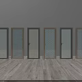 Modern Hinged Doors Featuring Different Glass Patterns And Gold Black Frames 3d model