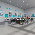 Spacious Modern Conference Room Interior With Large Windows Long Table And Projection Screen 3d model