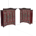 Red Wooden Decorative Cabinets With Intricate Carvings And Ornate Tops