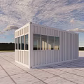 White Container Guesthouse Building With Large Windows In Open Area Under Cloudy Sky 3d model