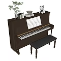 Classic Brown Musical Instrument Piano With Sheet Music Teddy Bear Potted Plant Books And Bench