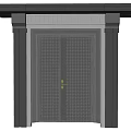 Classic Entrance Gate Featuring Metal Grid Double Doors And Gray Decorative Columns