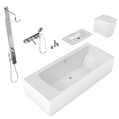 Modern Bathroom Suite With Bathtub Toilet Sink And Shower Fixtures 3d model