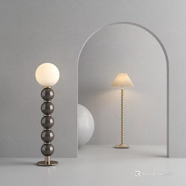 Elegant Floor Lamps With Black Spherical Base Golden Spiral Design Grey Wall White Decor 3d model 
