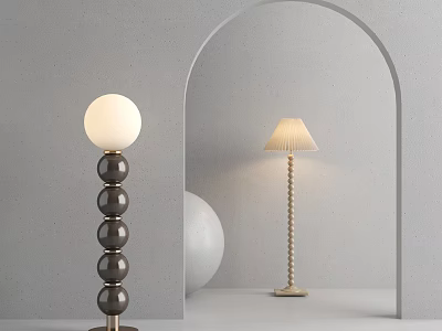 Elegant Floor Lamps With Black Spherical Base Golden Spiral Design Grey Wall White Decor 3d model