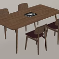 Dining Table and Chair Combination Dining Chair Carpet Decorative Painting Rectangular Four-Person 3d model