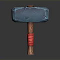 Fantasy Weapon Design Blue Cracked Hammerhead With Orange Top Brown Handle And Red Strap