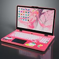 Pink Electronic Laptop With Anime Girl Wallpaper And Cute Keyboard Stickers