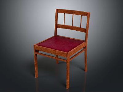 Modern Wooden Chair With Red Padded Seat And Vertical Slat Backrest Design 3d model
