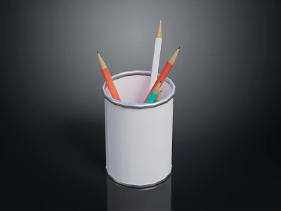 White Cylindrical Pen Holder With Colorful Pencils For Desk Stationery Organizer 3d model