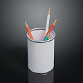 White Cylindrical Pen Holder With Colorful Pencils For Desk Stationery Organizer