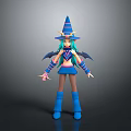 Woman With Blue Hair And Horned Wizard Hat In Colorful Outfit With Wings