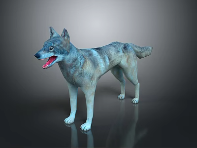 Realistic 3D Reptile Model With Gray Skin Open Mouth Standing On Black Background 3d model
