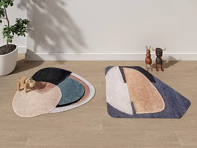 Stylish Shaped Rugs Home Decor With Multicolor Patterns And Soft Fabric 3d model
