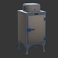 Vintage Beige Cabinet With Small Compressor Unit On Top Curved Legs And Metal Hinges Design