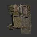 Ancient Stone Structure With Square Window Stone Steps And Grass Vines