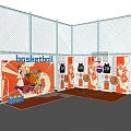 Vibrant Basketball Court With Player Mural Orange Flooring And Multiple Hoops