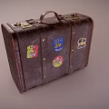 Vintage Brown Leather Suitcase With Decorative Travel Patches And Retro Design