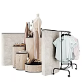 Stylish Clothing Display With Hanging Garments Wooden Stands And Accessories
